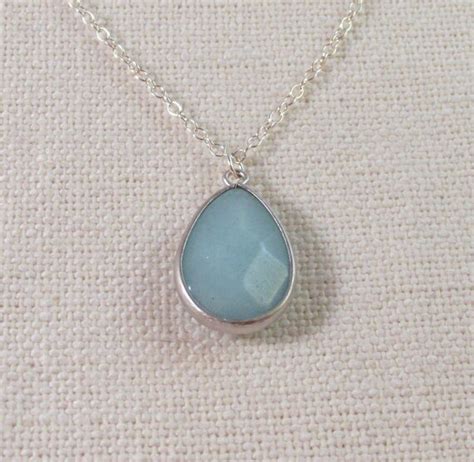 Light Blue Gemstone Necklace Sterling Silver By Thebonnyboutique