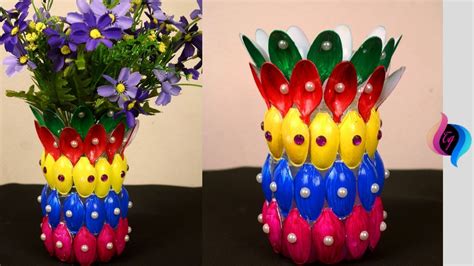 Diy Flower Vase Of Recycled Plastic Spoons Youtube