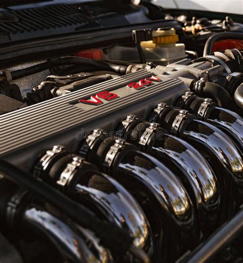 Closeup Shot Of The Engine Of Alfa Romeo V6 Editorial Stock Photo