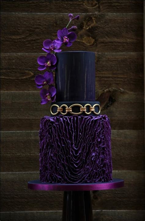 Firstly, i like the way this cake is a gothic wedding cake. purple, black and gold wedding cake - cake by beth ...