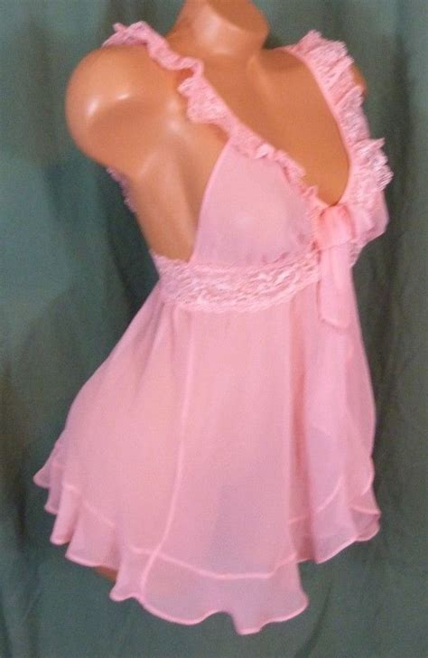 Victorias Secret Large Pink Sheer Nightie Babydoll Nightgown Chemise