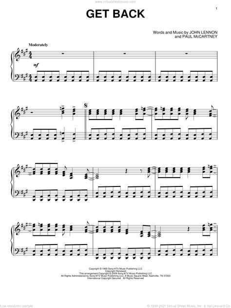 Beatles Get Back Sheet Music Intermediate For Piano Solo