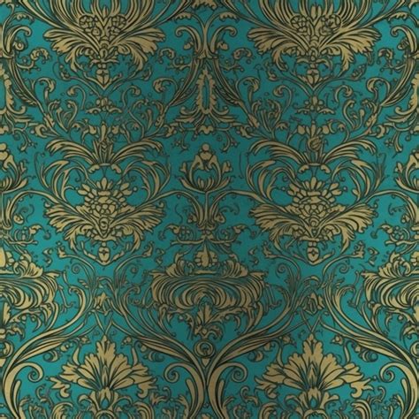 Premium Photo A Blue And Gold Damask Wallpaper With A Floral Pattern