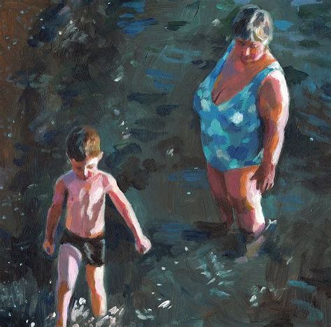 Swim At The Beach With Grandma Grandmother Original Painting