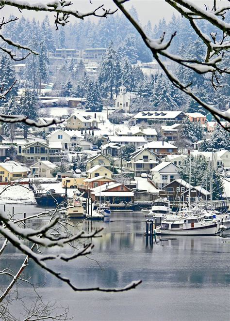 The Small Town Of Gig Harbor On Puget Sound Across The Bridge From