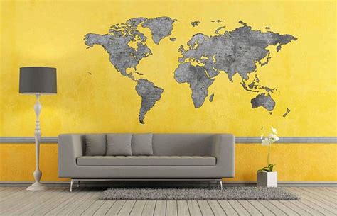 Concrete Map Wall Art World Map Decal Big World Map Decal World Map