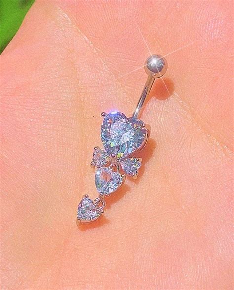 Sparkly Heart Dangle Belly Ring Bow Aesthetic Belly Button Ring Bratz Y2k 2000s Body Jewelry