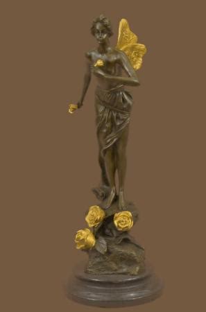 Bronze Flower Fairy Nymph Nude Figurine Statue Sculpture Home Decor