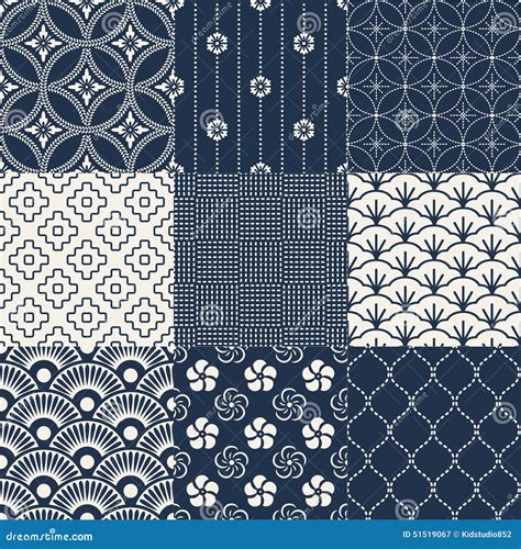 Seamless Japanese Pattern Set Stock Vector Illustration Of Asian