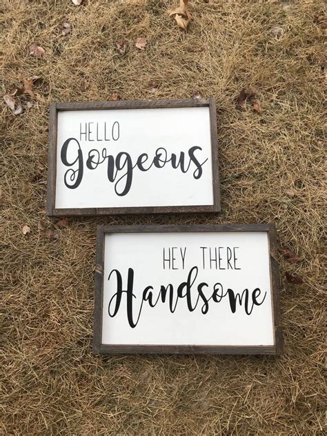 Hello Gorgeous Sign Hey There Handsome Sign Set Wood Wall Etsy