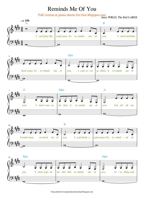 Juice Wrld — Reminds Me Of You Piano Sheet Music Sheet Music Piano