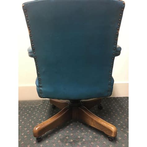 Great savings & free delivery / collection on many items. Vintage Gunlocke Teal Leather Executive Swivel Chair ...