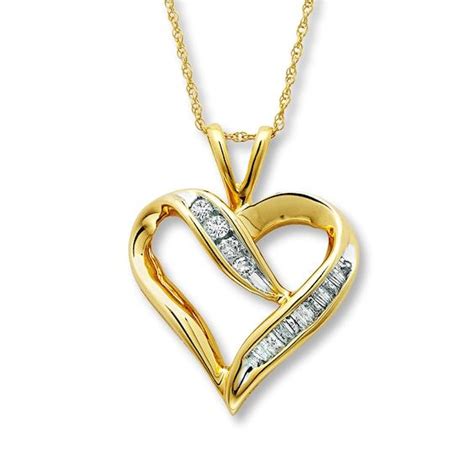 Diamond Heart Necklace 14 Carat Tw 10k Yellow Goldjared Heart