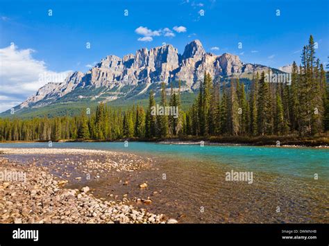 Castle Mountain Behind The Bow River At Castle Junction Banff National