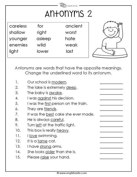 English Unite Antonyms Worksheet 2