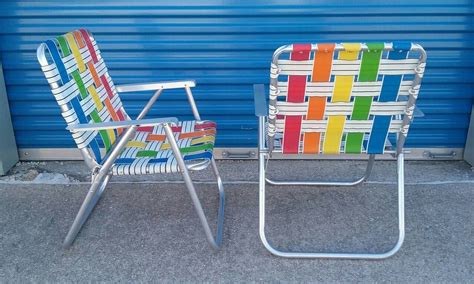 Pair Of Vintage Rainbow Webbed Aluminum Folding Lawn Chairs Retro Patio Lawn Chairs Vintage