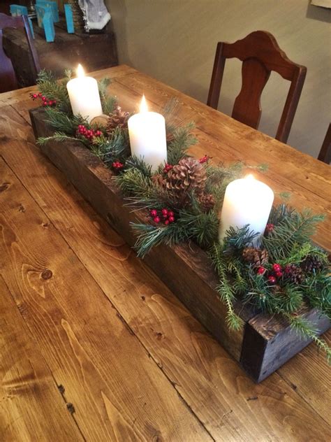 Rustic Christmas Wooden Box Centerpiece Christmas Candle Decorations