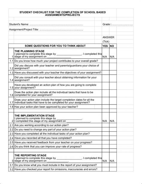 Free 21 Student Checklist Samples And Templates In Ms Word Pdf
