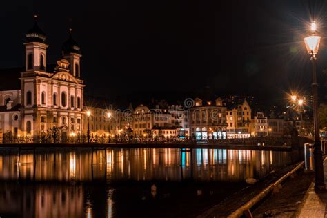 Landscape Of European Buildings At Night Stock Image Image Of