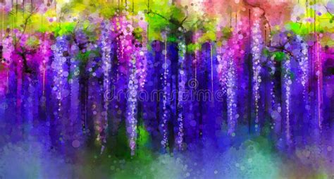 Spring Purple Flowers Wisteriawatercolor Painting Stock Illustration