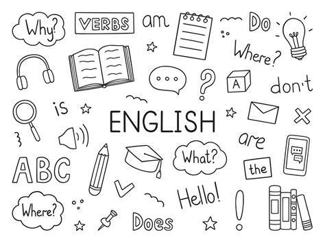 Learning English Doodle Set Language School In Sketch Style Online