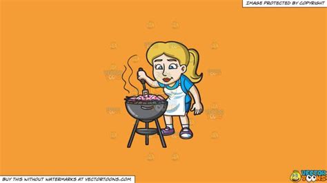 A Woman Grilling A Squid On A Solid Deep Saffron Gold F49d37 Background