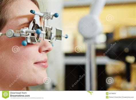 Woman at Optician with Trial Frame Stock Image - Image of health, examine: 30798933