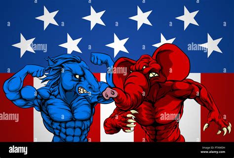 American Politics Election Concept With Animal Mascots Of The Democrat