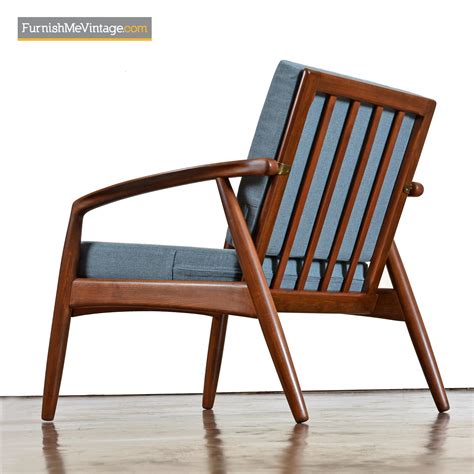 Mid Century Modern Svend Madsen Beech Wood Blue Lounge Chair