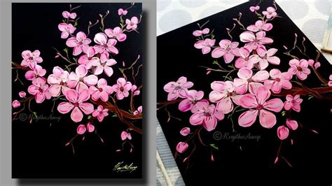 Step By Step Acrylic Painting Cherry Blossom For Beginners Tree Of