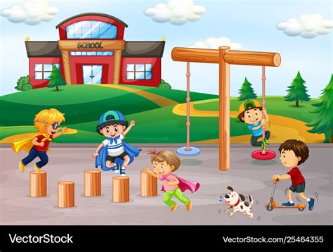 Children Playing At School Playground Royalty Free Vector