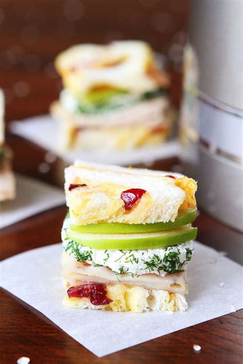 Turkey And Apple Goat Cheese Tea Sandwiches With Homemade Cranberry