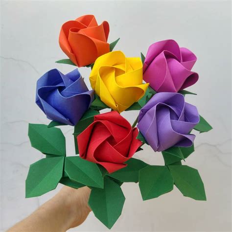 Rainbow Bouquet Of Origami Paper Roses By Origami Blooms