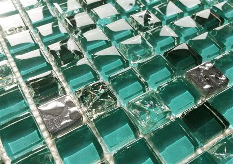 Teal Turquoise Green And Silver Crackle Glass Square Mosaic Wall Tiles 8mm Blue For Sale Online
