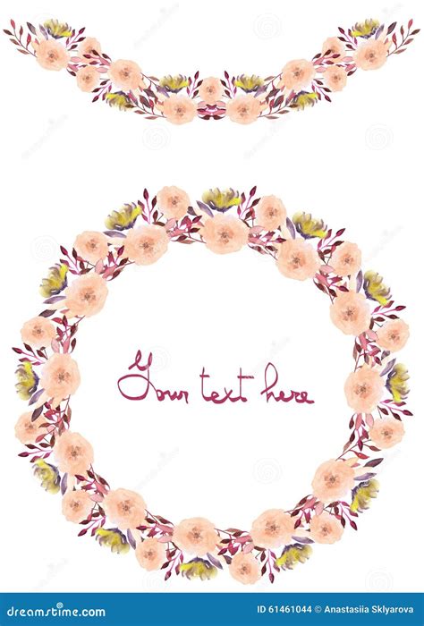 Frame Border Garland And Wreath Of Yellow And Tender Pink Flowers And