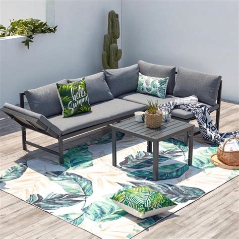 Le Youki : Salon De Jardin Bas Gris Foncé En Métal, Canapé Inclinable