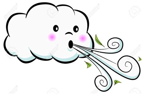 An Image Of A Cute Cloud Blowing Wind Isolated On White Vector