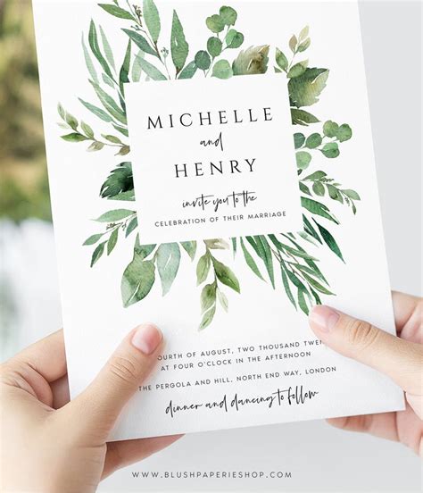 Wedding Invitation Greenery Digital Download Foliage | Etsy in 2020