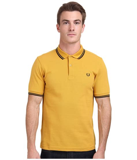 Lyst Fred Perry Slim Fit Twin Tipped Polo In Yellow For Men