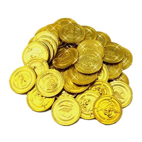 100pcs Plastic Gold Treasure Coins Pirate Treasure Gold Coins Props