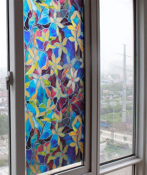 45x100cm Pvc Orchids Stained Glass Decorative Window Film Frosted