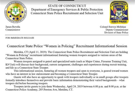 Women In Policing Recruitment Information Session April 24 For Ct State