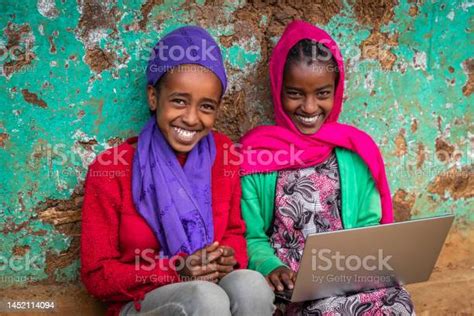 Young African Girls Using Laptop East Africa Stock Photo Download