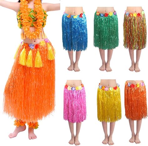 6 Pieces Grass Skirt Elastic Hawaiian Hula Dancer Skirt For Women Kids