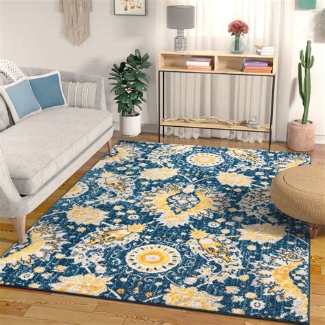 Greeeen kitchen rug set 2 piece pvc leather kitchen floor mats yellow sunflower simple pattern waterproof comfort standing mats for indoor home use, (18x30+18x60). Mila Oriental Medallion Vintage Blue & Yellow Area Rug 5x7 ...