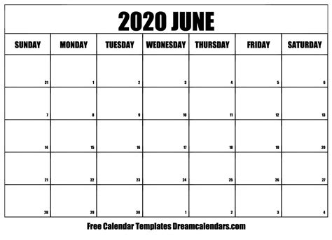 Download Printable June 2020 Calendars