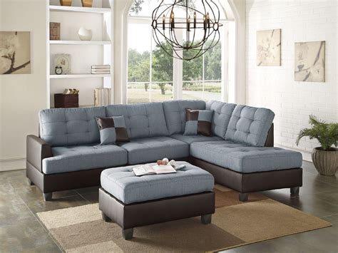 Mathew Sectional Sofa Set Contemporary Grey Linen Like Fabric Sofa