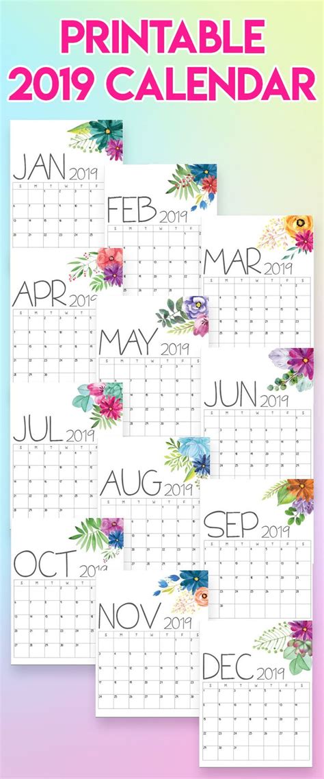 2019 Calendar 2019 Printable Calendars 2019 Printables Printable