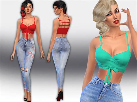 Colorful Tied Crop Tops The Sims 4 Catalog