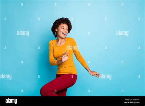 Portrait Of Wild Crazy Millennial Afro American Clubber Girl Dance In